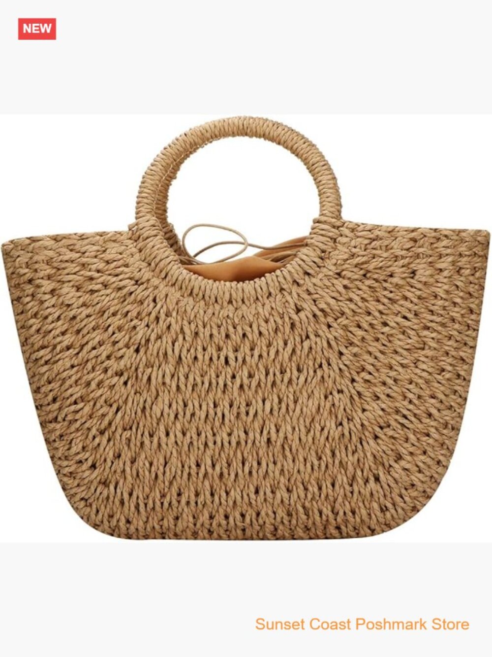Hand-woven Straw Large Tote Bag Round Handle Ring Summer Beach Rattan Bag